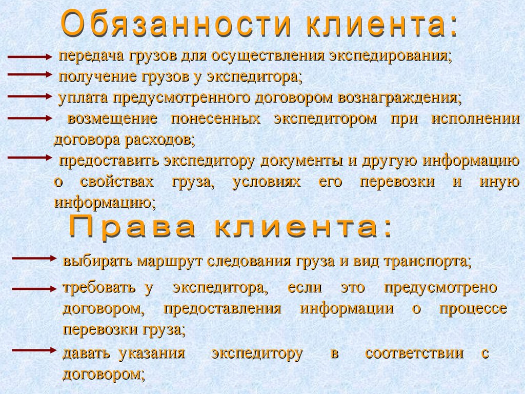 Договор транспортной экспедиции существенные условия. Договор с экспедитором. Договор транспортного экспедирования. Договор транспортной экспедиции доклад. Обязанности клиента.