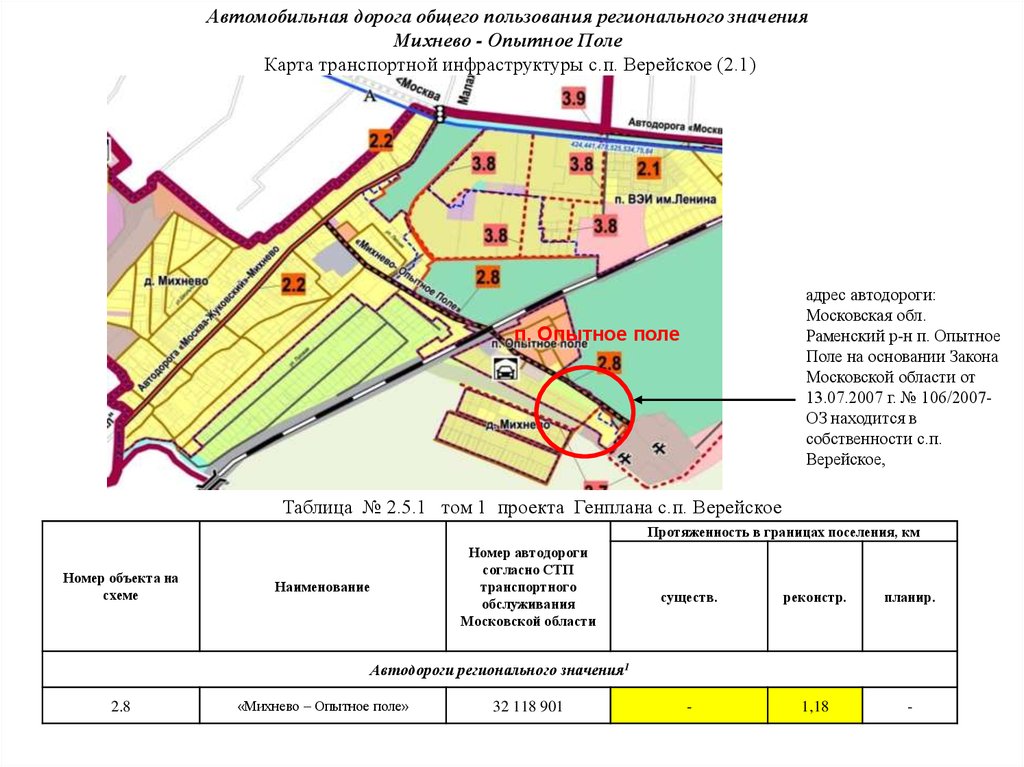 Карта дорог регионального значения