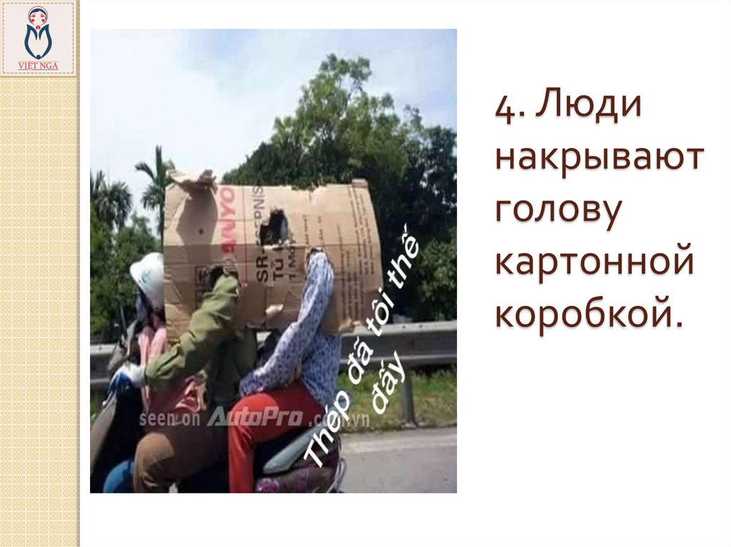 4. Люди накрывают голову картонной коробкой.