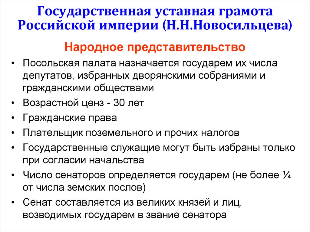 Работа над проектом уставная грамота российской империи