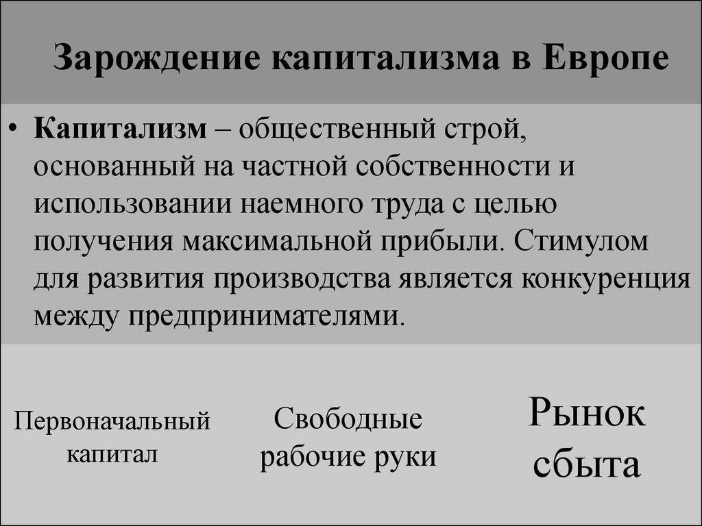 Развитие капитализма в Европе. Зарождение капиталистических отношений. Возникновение капитализма. Зарождение капитализма в Европе.