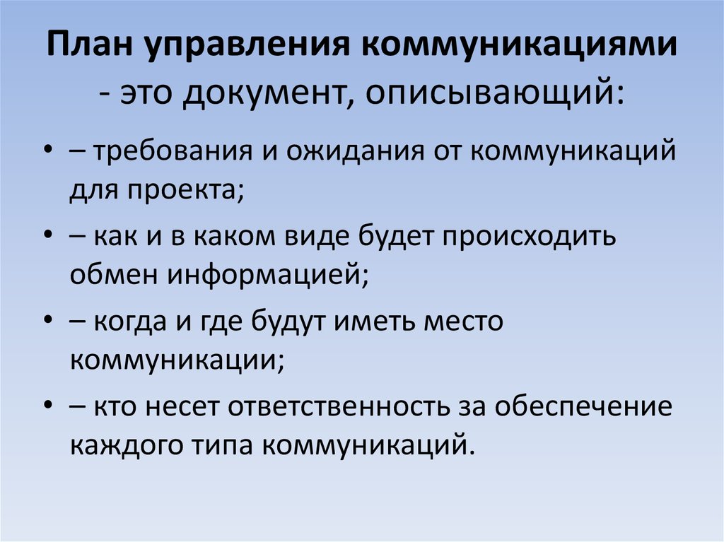 Документы планирования. План управления коммуникациями.