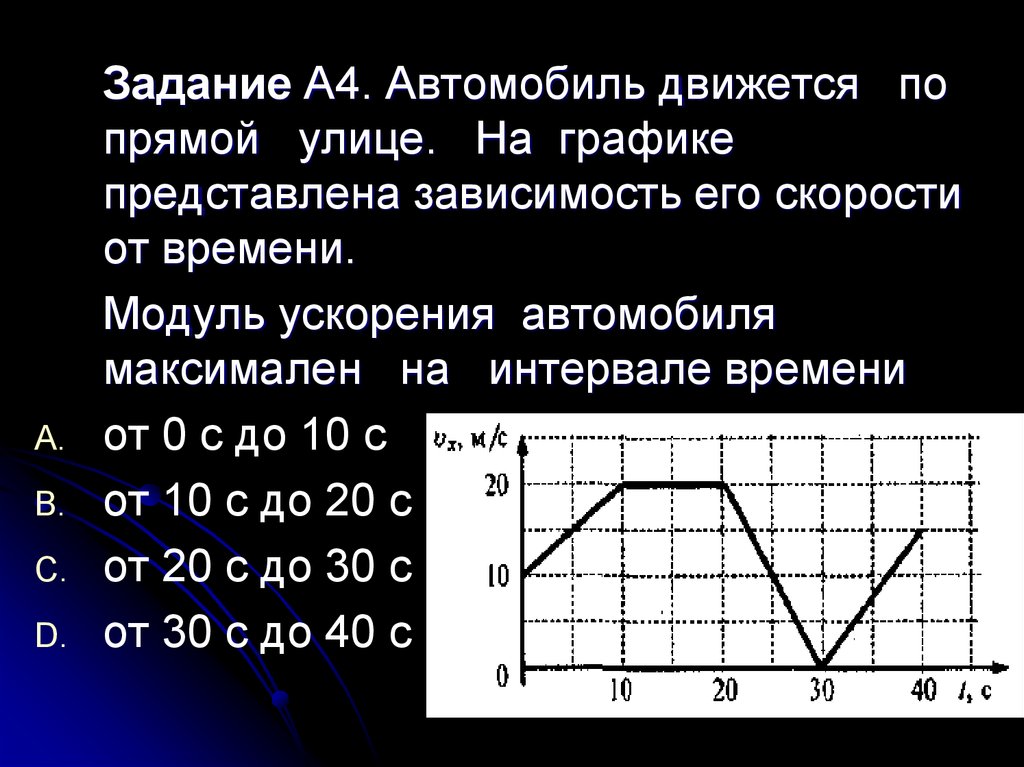 Модуль скорости в момент времени t. На графике представлена зависимость. Модуль ускорения автомобиля. Автомобиль движется по прямой. Максимальное по модулю ускорение на графике.