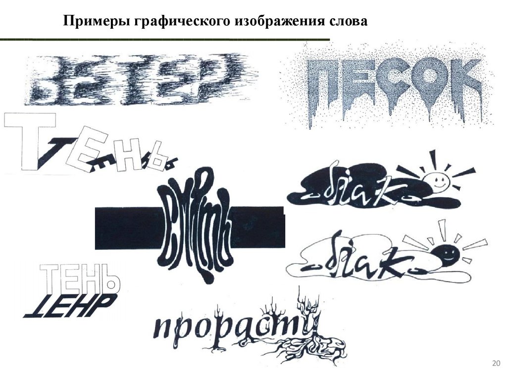 Значение слова шрифты. Слово образ шрифтами. Графический образ слова. Шрифтовая композиция. Примеры графического изображения слова.