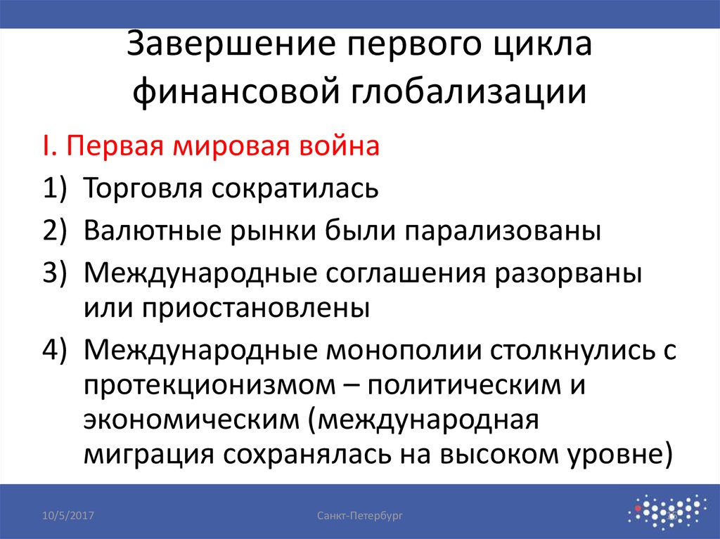 Завершение первого цикла финансовой глобализации