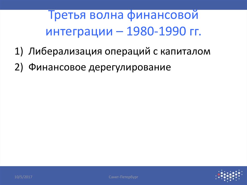 Третья волна финансовой интеграции – 1980-1990 гг.