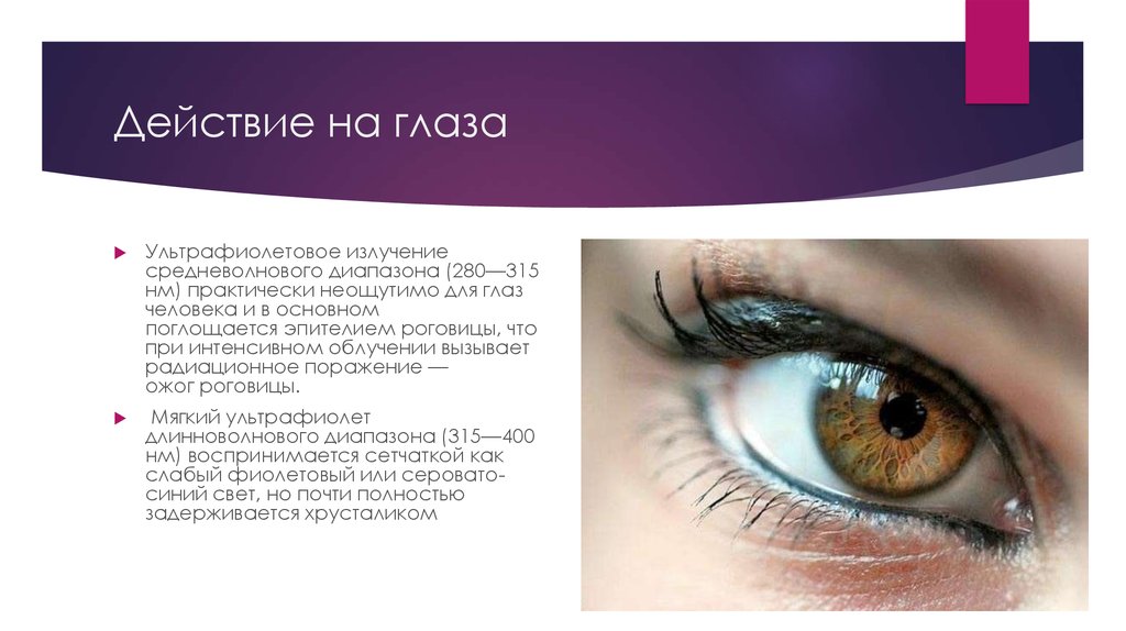 Ультрафиолетовое действие на человека. Воздействие ультрафиолетового излучения на глаза. Ультрафиолетовое излучение действие на глаза. Воздействиеультрофиолета на глаза.