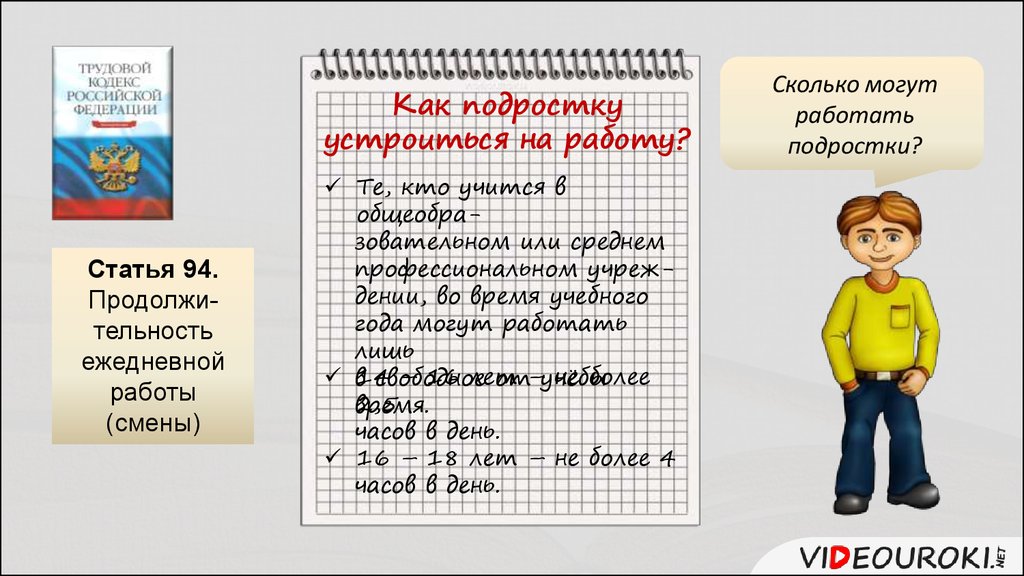 Сколько часов может работать подросток в день