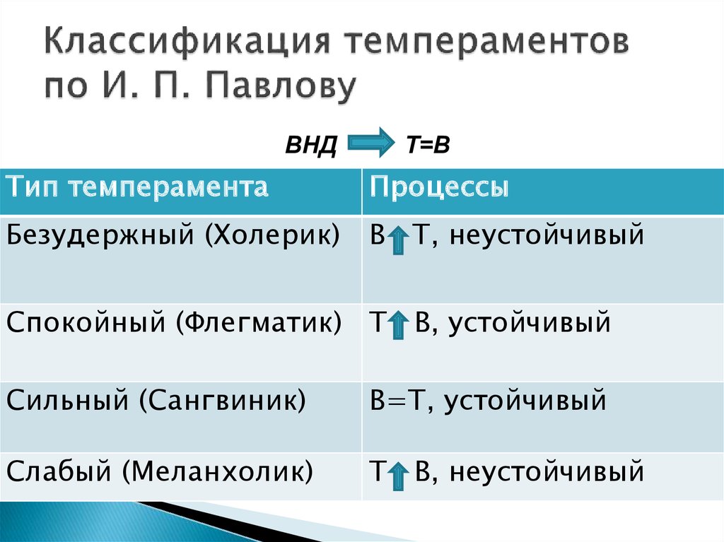 Установите соответствие типов темперамента