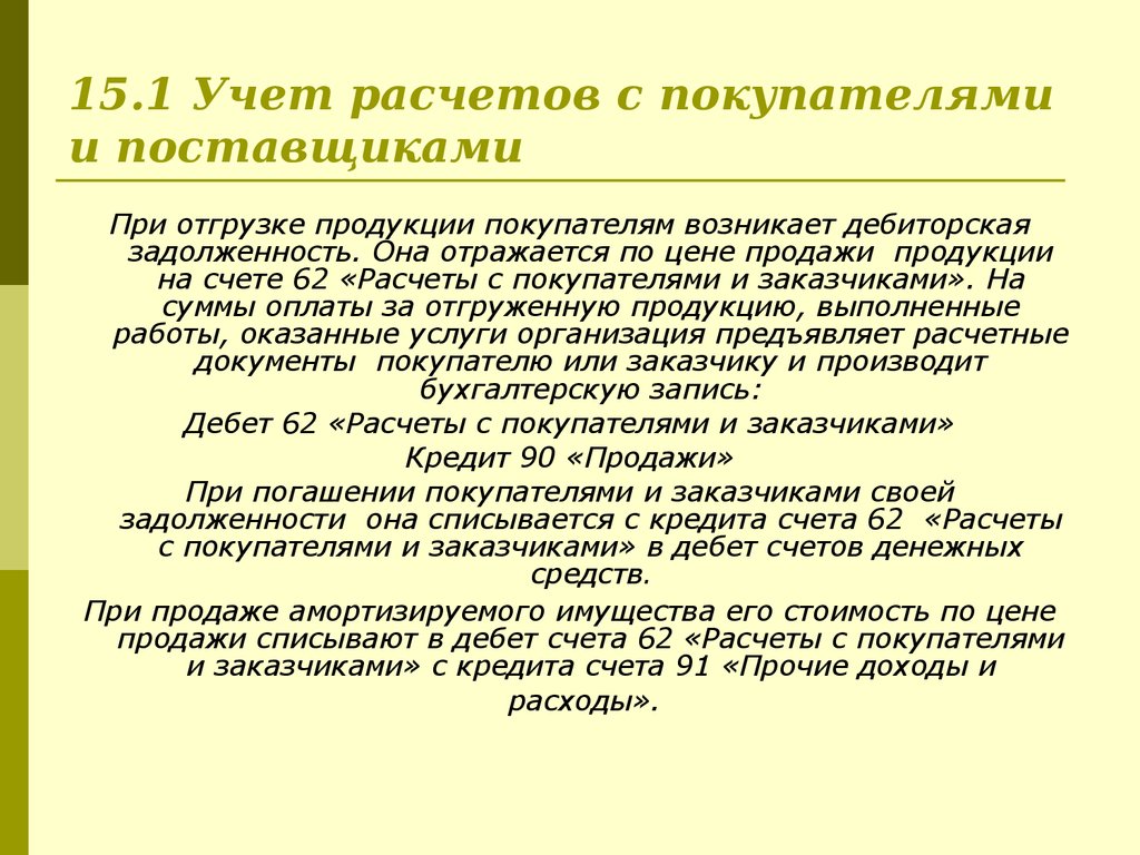 15.1 Учет расчетов с покупателями и поставщиками