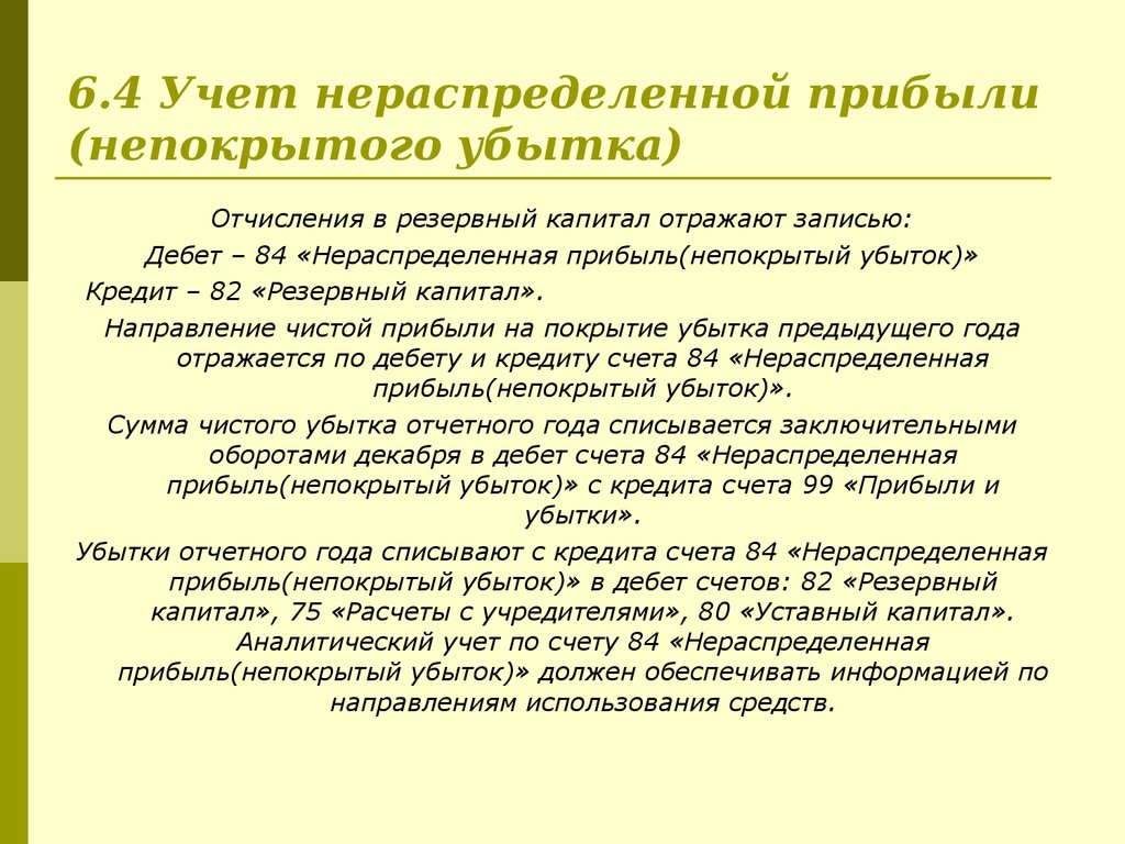 6.4 Учет нераспределенной прибыли (непокрытого убытка)