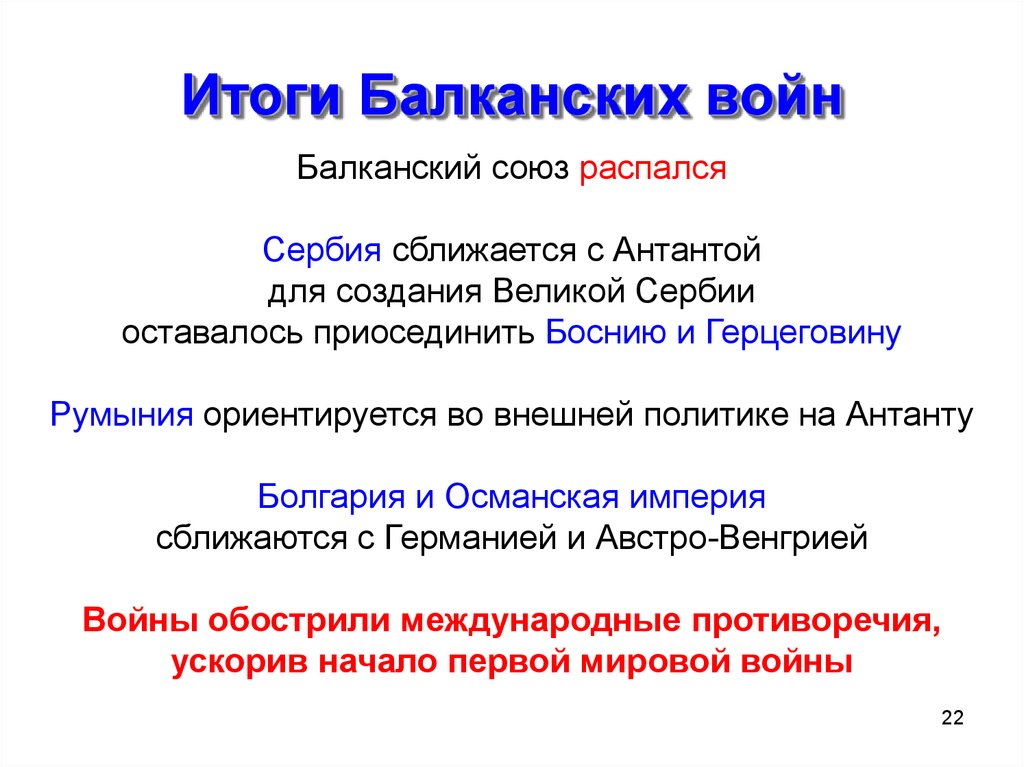 Проблемы балканских народов. Итоги балканских войн.