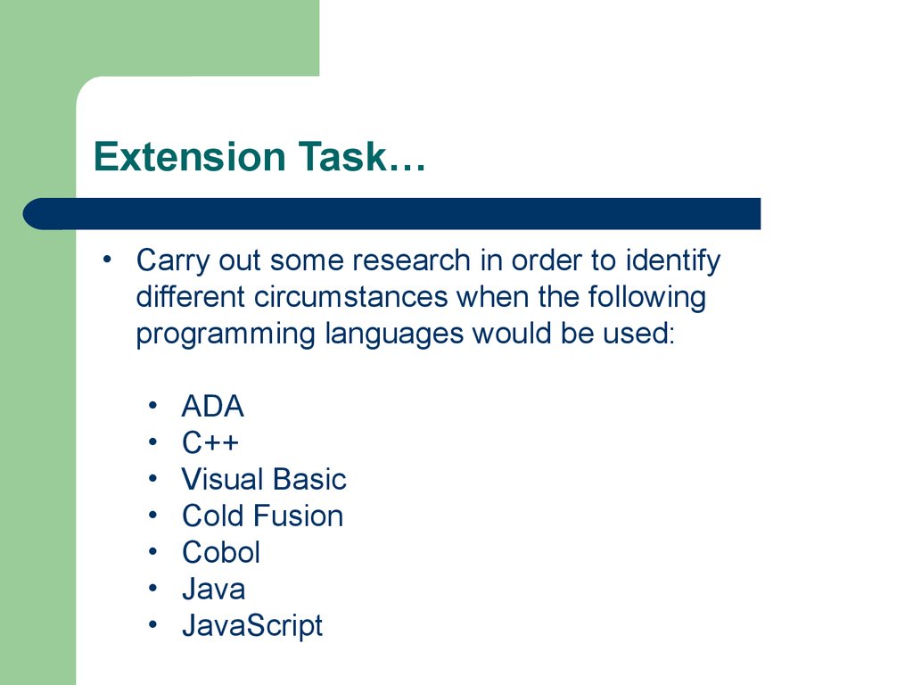 Extension task. COLDFUSION язык программирования презентация.