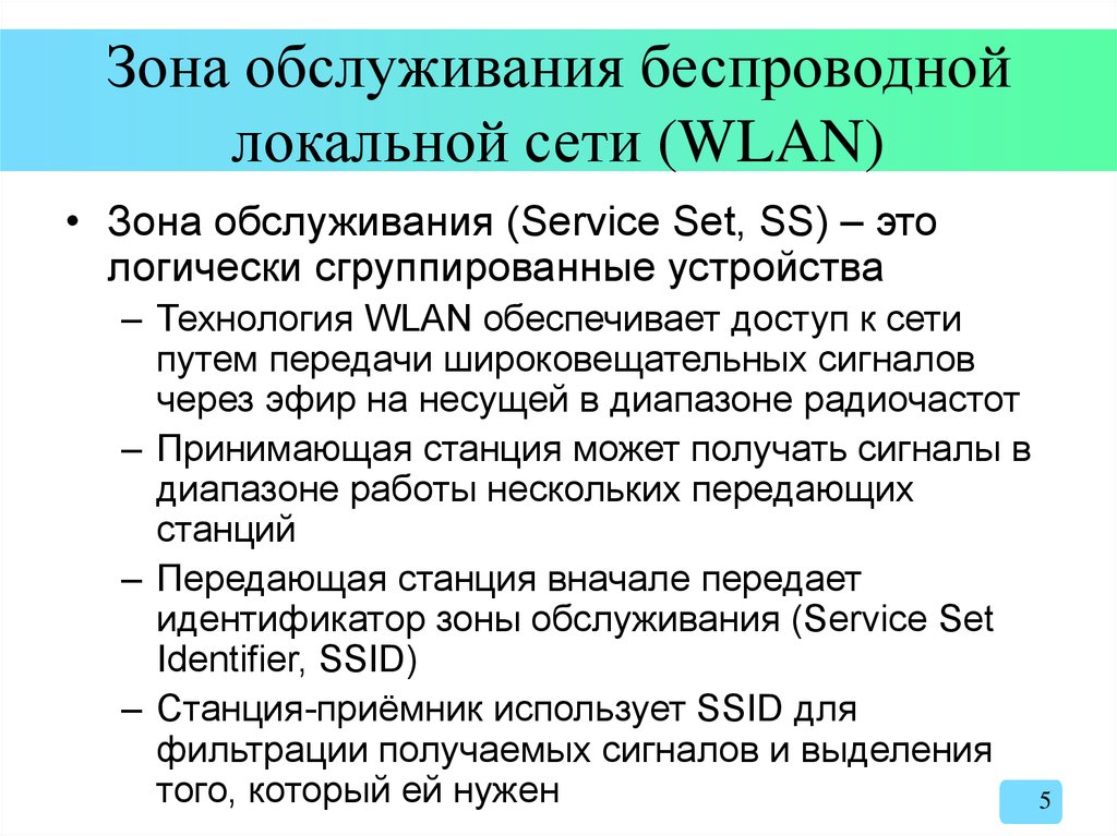 Зона обслуживания беспроводной локальной сети (WLAN)