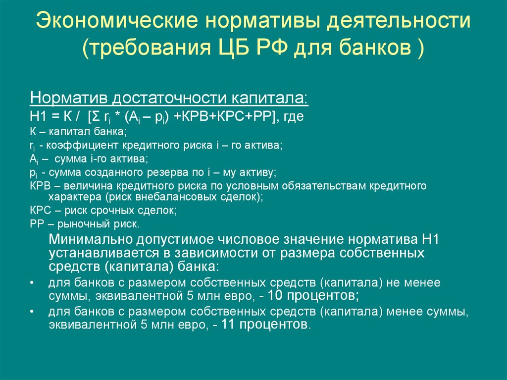 Кредитная организация нормативы деятельности