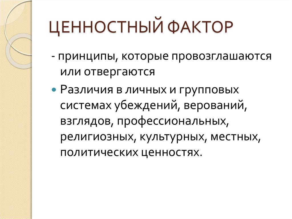 Фактор ценности. Личные взгляды убеждения и верования это.