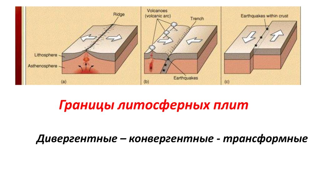 На рисунке показаны процессы происходящие на границе двух литосферных плит