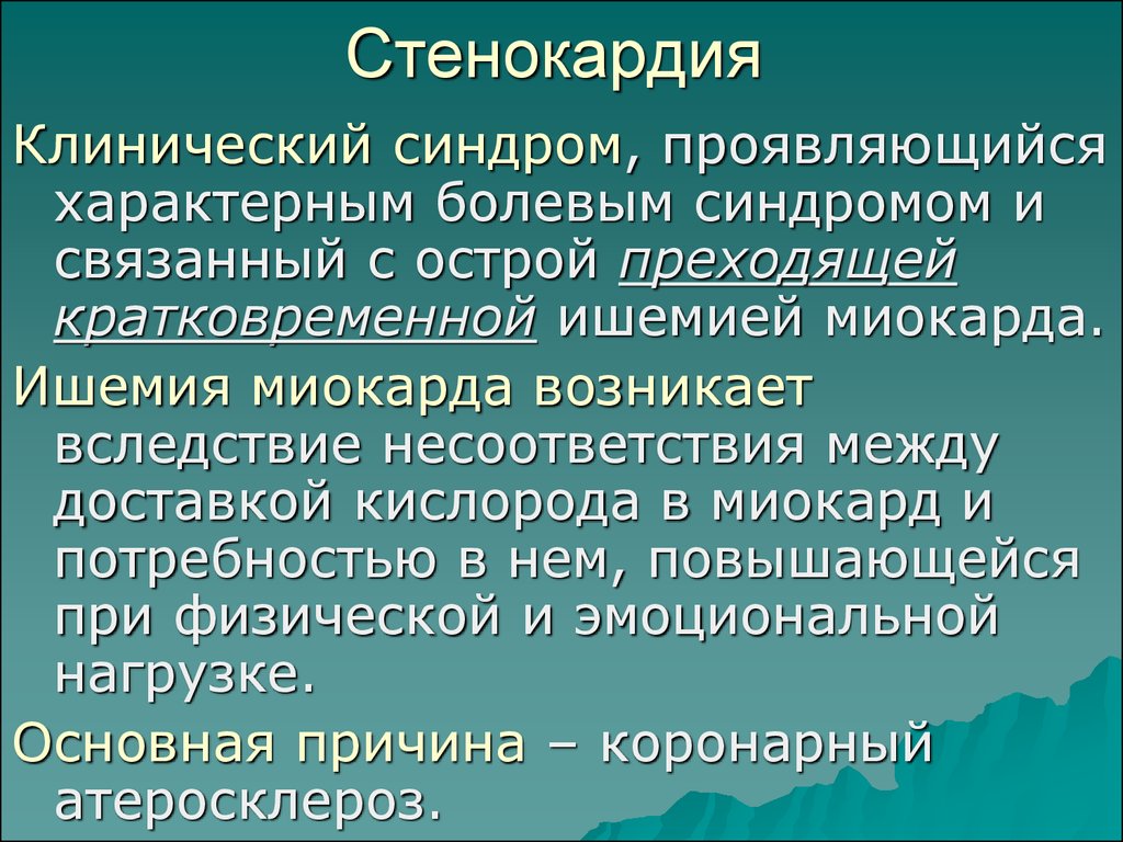 Клиническая картина стенокардии