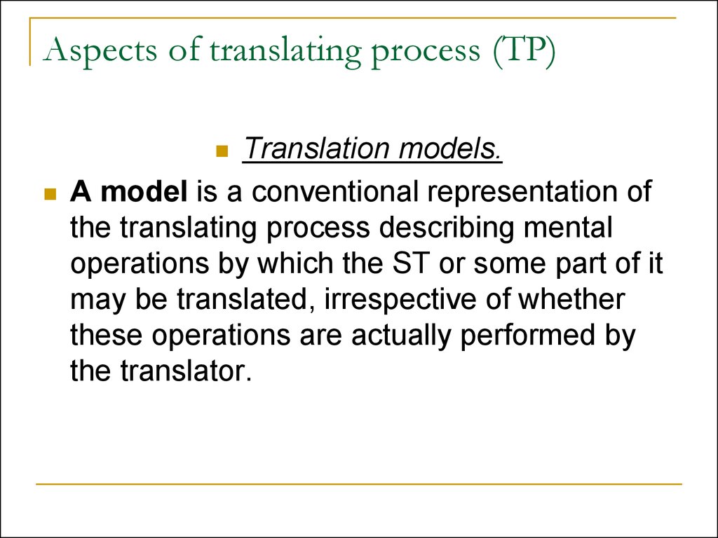 Aspects of translating process (TP)
