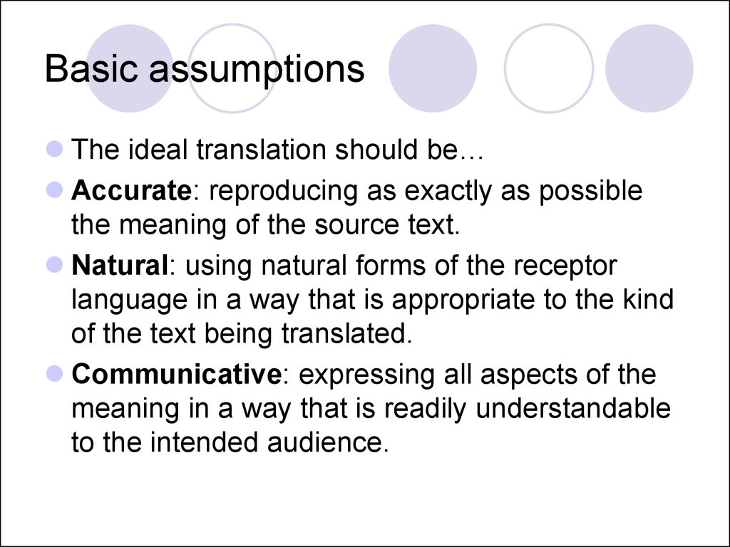 Basic assumptions