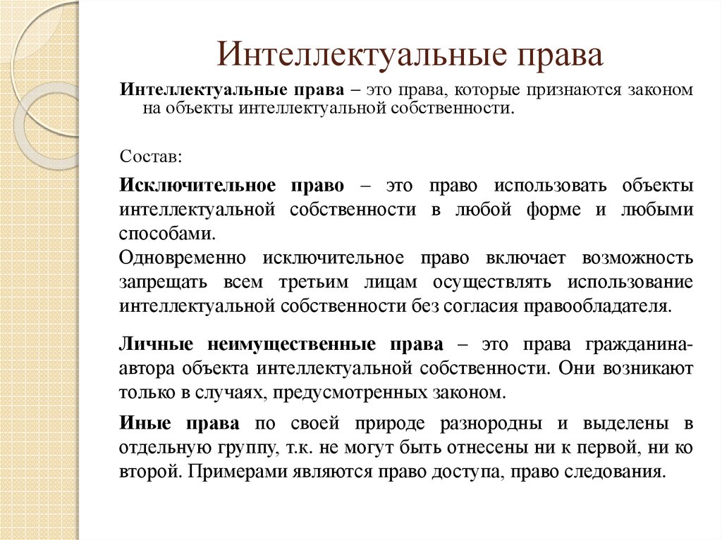 Составьте схему классифицирования интеллектуальных прав по видам