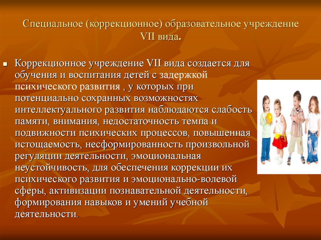 Виды коррекционный учреждения. Специальное (коррекционное) образовательное учреждение VII вида. Учреждения VII вида  для детей с ЗПР. Коррекционное учреждение 7 вида. Коррекционное образовательное учреждение 7 вида.