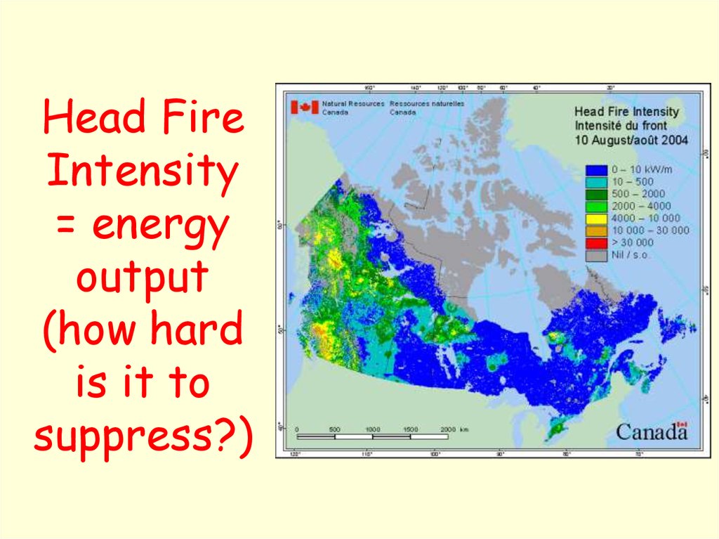 Head Fire Intensity = energy output (how hard is it to suppress?)