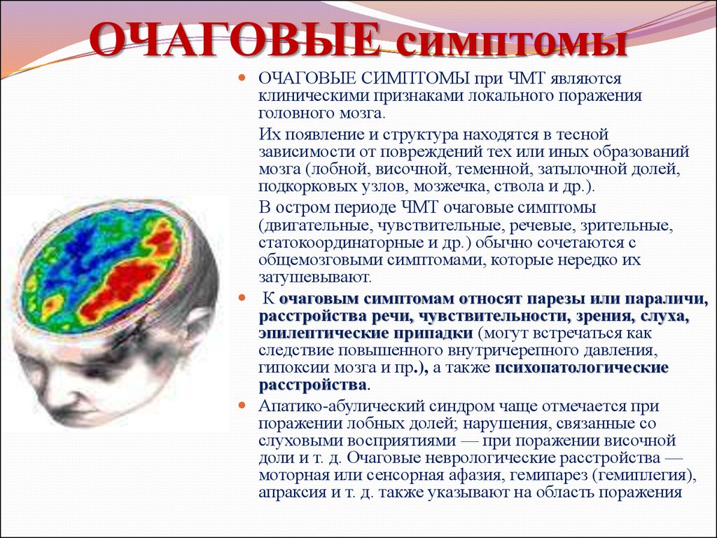 Очаговые симптомы головного мозга. Очаговые мозговые симптомы. Очаговые симптомы при ЧМТ. Очаговые симптомы поражения головного мозга. Симптомы очагового поражения мозга.