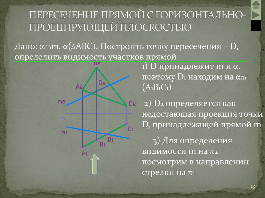 Найдите точку пересечения прямых х. Как определить точку пересечения прямой с проецирующей плоскостью. Точка пересечения горизонтально проецирующей прямой с плоскостью. Точка пересечения прямой TС горизонтально проектирующей плоскостью. Пересекающиеся прямые на горизонтально проецирующей плоскости.