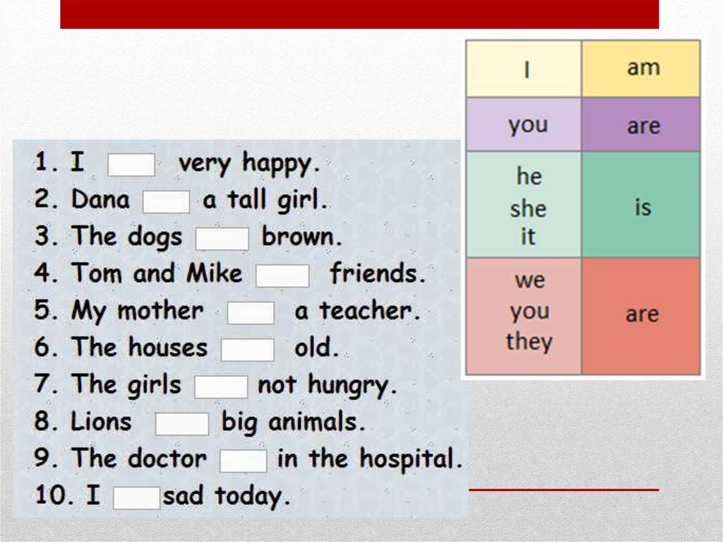 Say these. The Dogs is или are Brown. 1 I very Happy. Not very. Task:say these numbers.