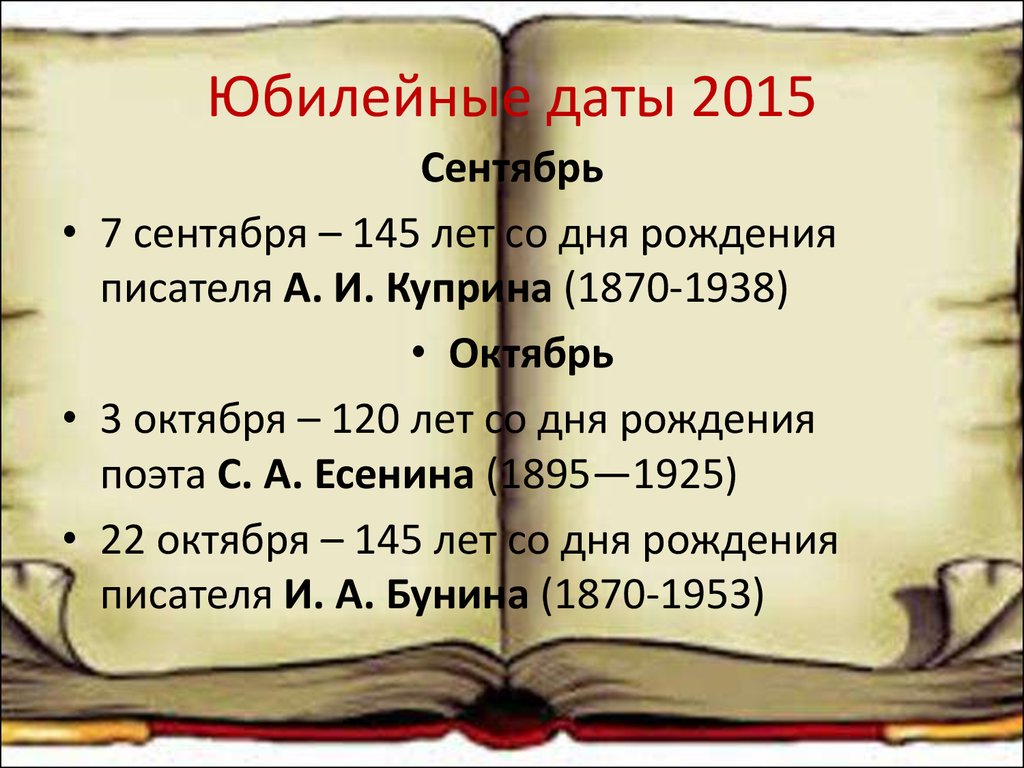 Памятные даты литературы