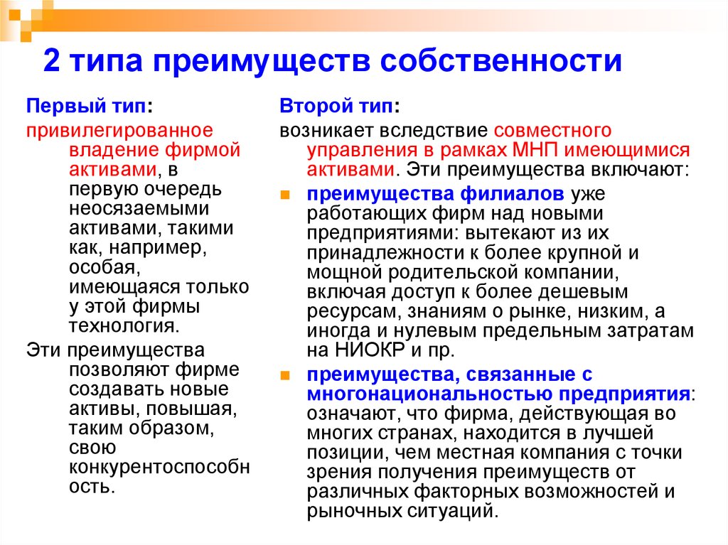 Вид преимущество. Теории прямых иностранных инвестиций. Заказчик первого типа и второго типа. Преимущество. Преимущество типов.