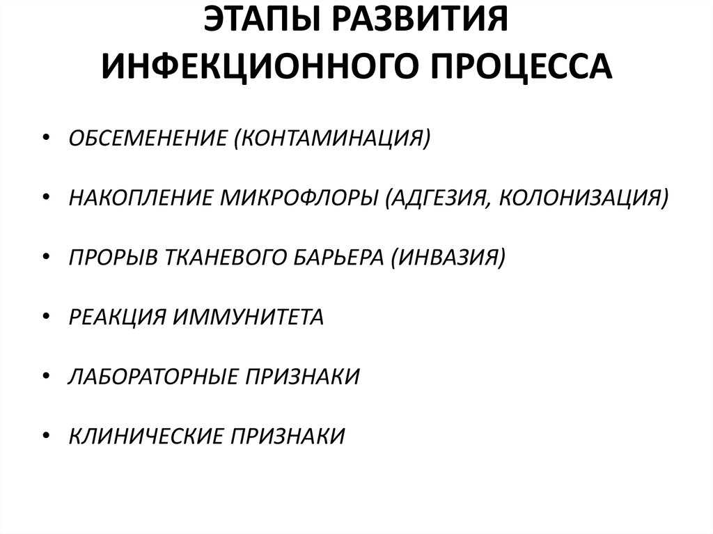 Этапы развития инфекционной болезни. Этапы адгезии и колонизации. Колонизация и контаминация. Пусковым механизмом инфекционного процесса является инвазия адгезия. Инфекция контаминация и колонизация.