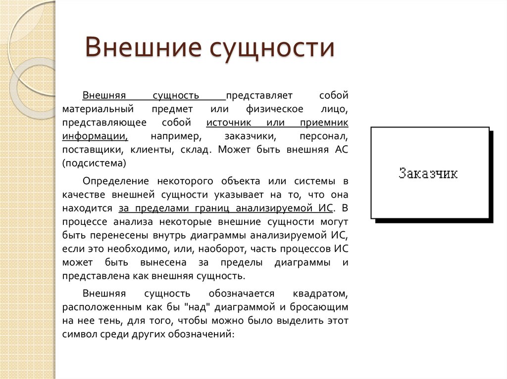 Внешняя сущность. Внешняя сущность пример. Сходства и различия экторов и внешних сущностей. Внешняя сущность как описать.