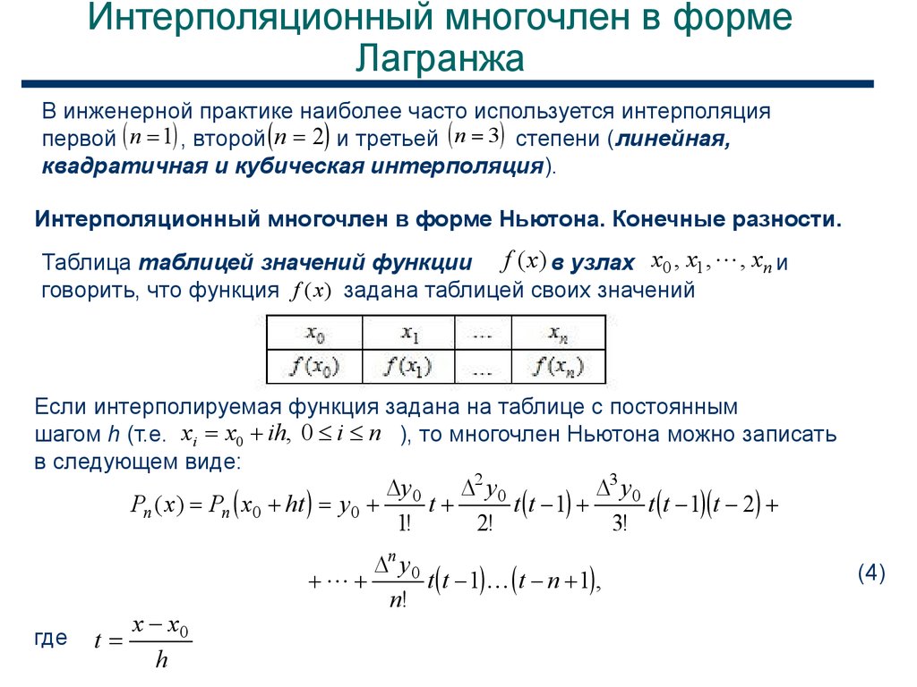 Интерполяционный полином лагранжа