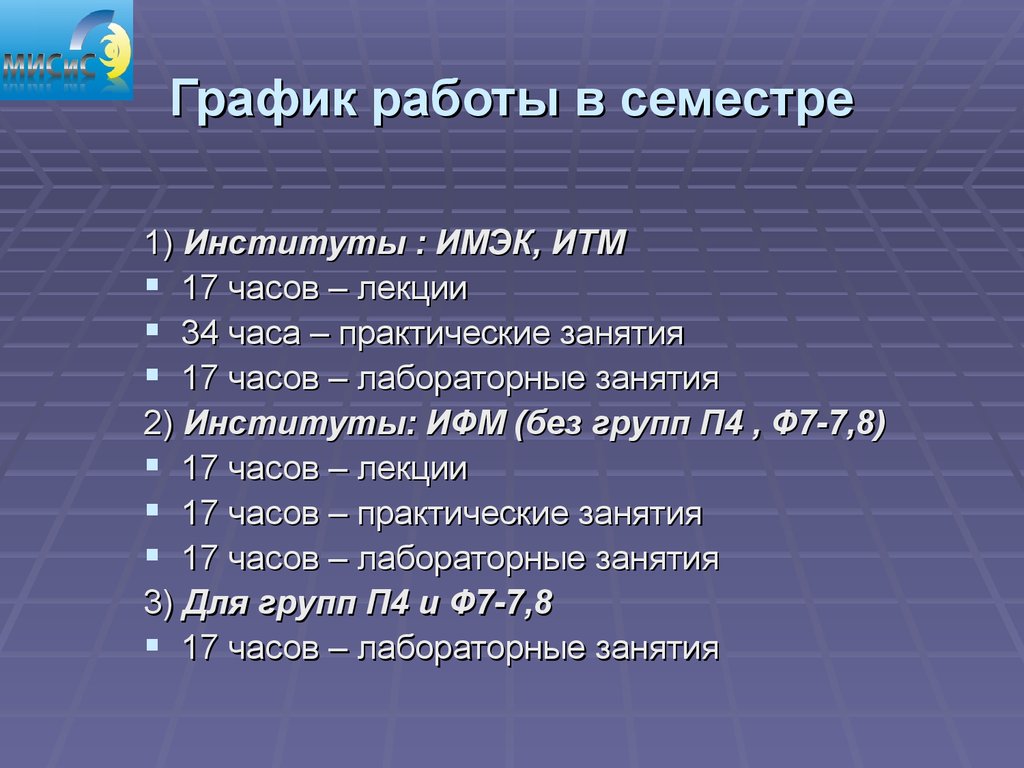 34 часа. Работа в семестре.