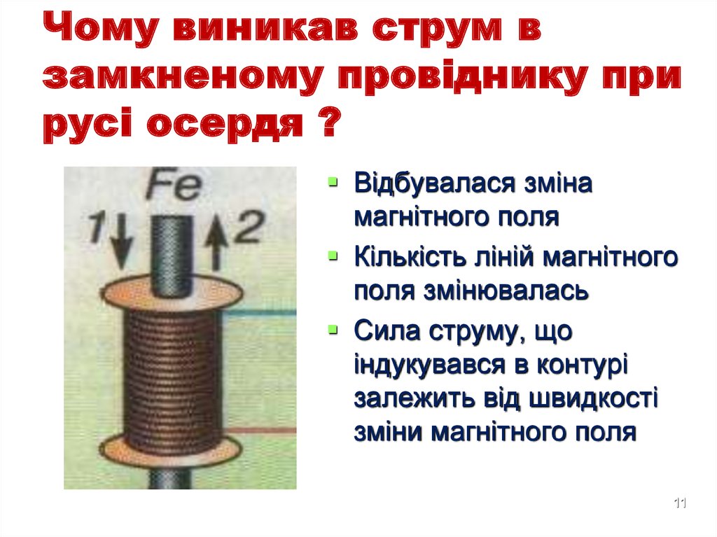 Чому виникав струм в замкненому провіднику при русі осердя ?