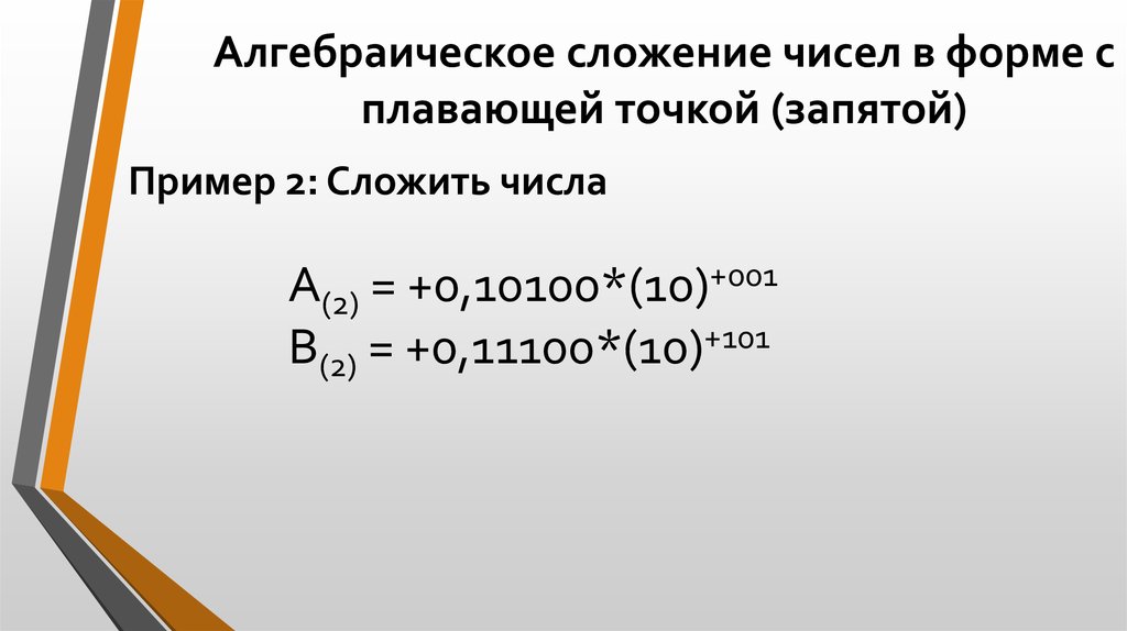 Алгебраическое сложение. Вычитание чисел с плавающей запятой. Сложение чисел с плавающей запятой. Сложение чисел с плавающей точкой. Арифметика с плавающей точкой.