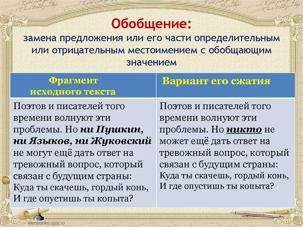 Каким предложением заменить. Обобщение замена предложения или его части. Замена предложения или его части определительным или отрицательным. Замена предложения или его части определительным местоимением. Обобщенно предметные местоимения.