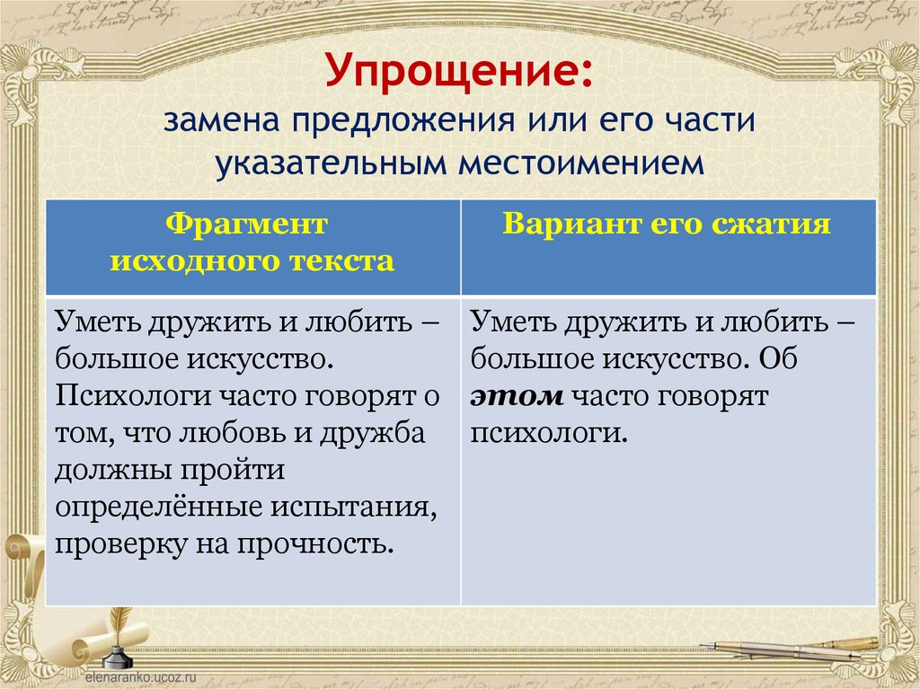 Смена предложений. Примеры упрощения текста. Упрощенное предложение это. Замена предложения или его части указательным местоимением. Упрощение (замена) — это….