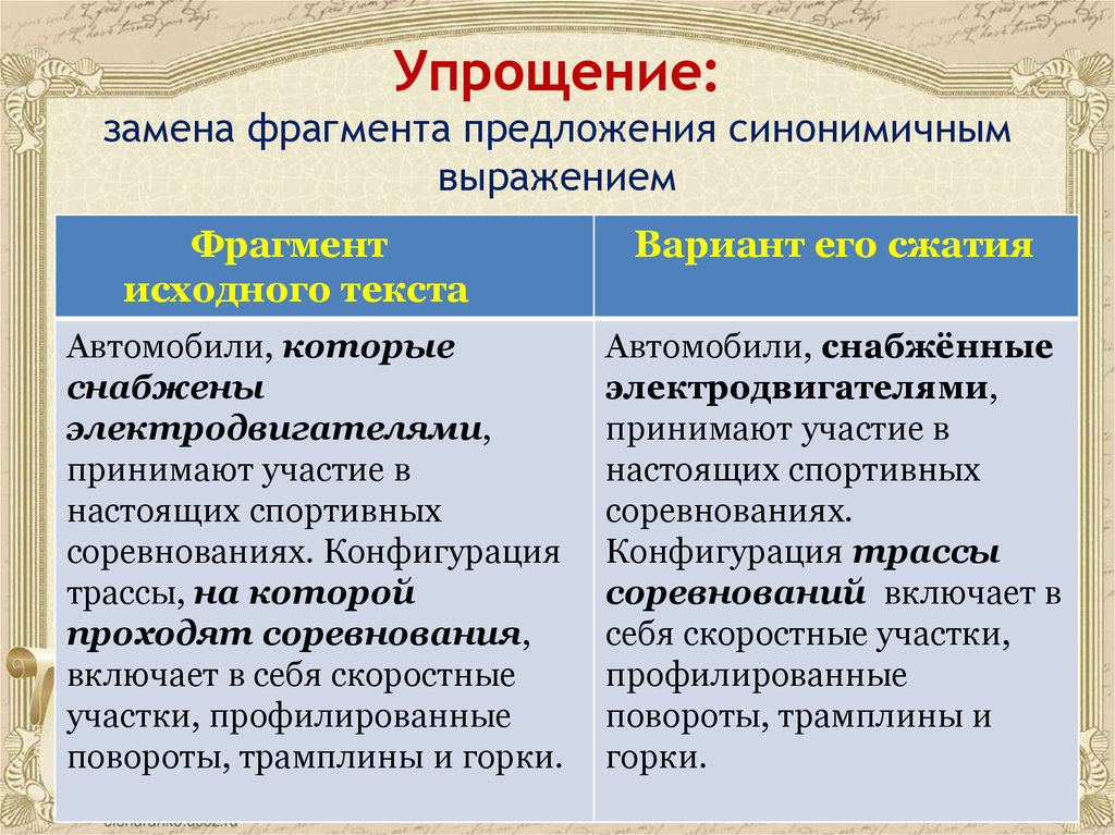 Обмен фрагментами. Замена фрагмента предложения синонимичным выражением. Заменить фрагмент предложения синонимичным выражением. Упрощение (замена) — это…. Упрощение текста.