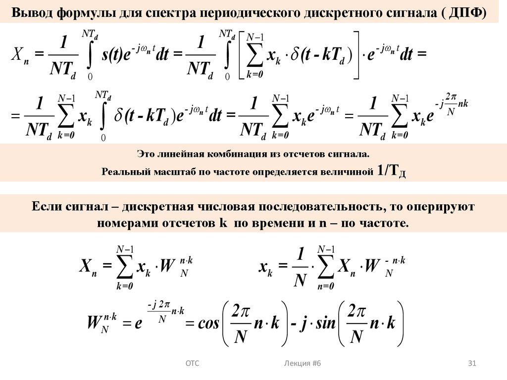 Вывод формулы для спектра периодического дискретного сигнала ( ДПФ)