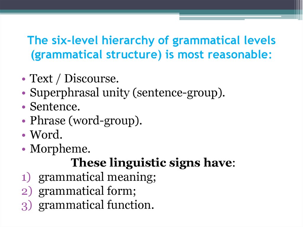 Vi level. Six-Level Hierarchy of grammatical structure. Linguistic sign structure. Word sentence discourse Level.language. Mattina Colville grammatical structure.