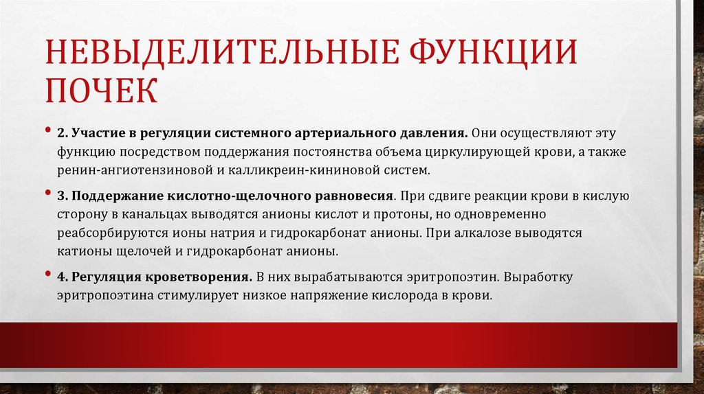 Невыделительные функции почек
