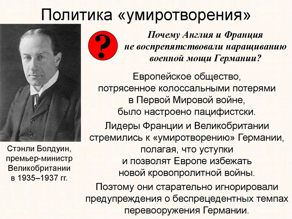 Международные отношения в 1930 е гг политика умиротворения агрессора презентация