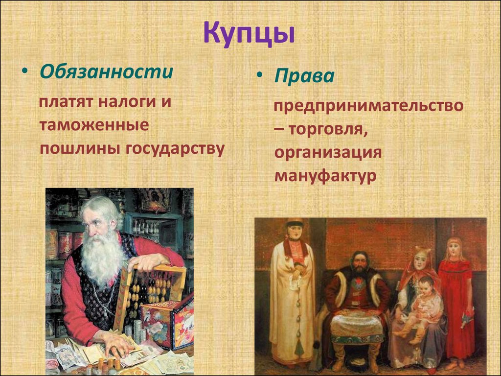 Первое сословие кратко 7 класс. Сословие купечество в 17 веке в России. Обязанности Купцов.