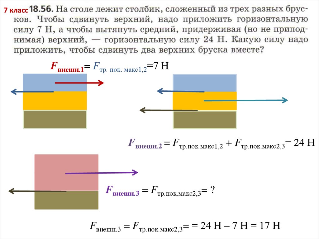 На столе лежат 2 бруска. На столе лежат 3 бруска. На горизонтальной поверхности лежит стопка из двух книг. На столе лежит стопка из 10 одинаковых книг. На столе лежит три разных бруска чтобы сдвинуть верхний брусок.