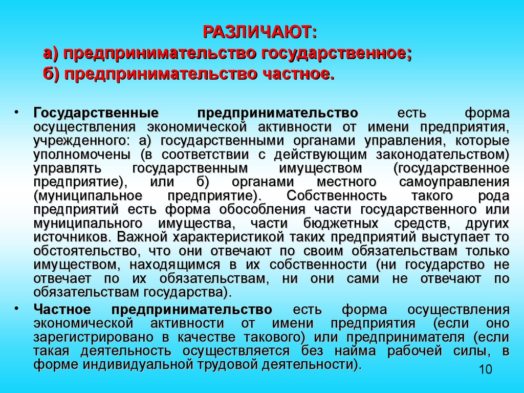 Связь предпринимательства и частной собственности. Формы государственного предпринимательства. Предпринимательская деятельность государства. Основные формы государственного предпринимательства.