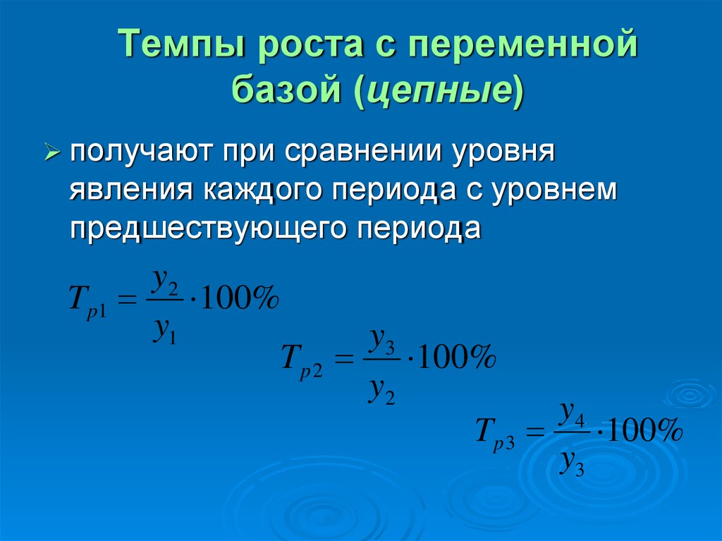 Период 100. Темп роста с переменной базой. Темп роста с переменной базой сравнения. Цепной темп роста. Цепные темпы роста переменной.