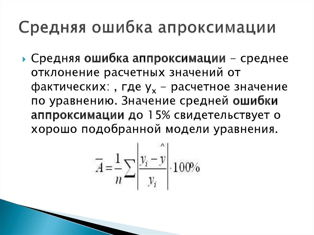 Значения ошибки аппроксимации